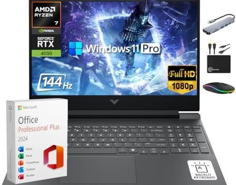 HP Victus 15.6" Gaming Laptop 144Hz 2025-2026 Business, AI Computer, Lifetime Office, Ryzen 7 7445HS, NVIDIA RTX 4050, 32GB RAM, 1.5TB Storage (1TB SSD+500GB Ext), Backlit KB, MarxsolAddon, Win 11 Pro