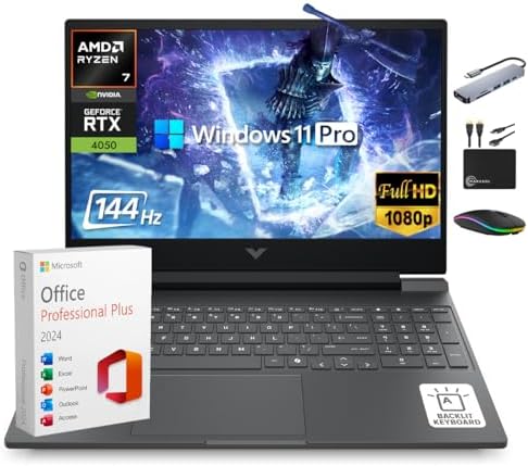 Alt Text for image 1: HP Victus 15.6" Gaming Laptop front view showcasing the display and keyboard